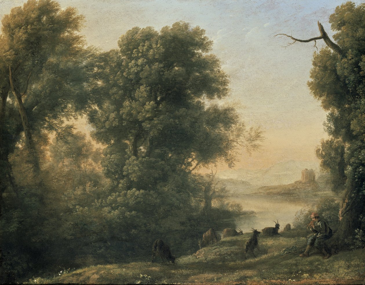 Flodlandskap med getter som pipar, 1600-talet av Claude Lorrain