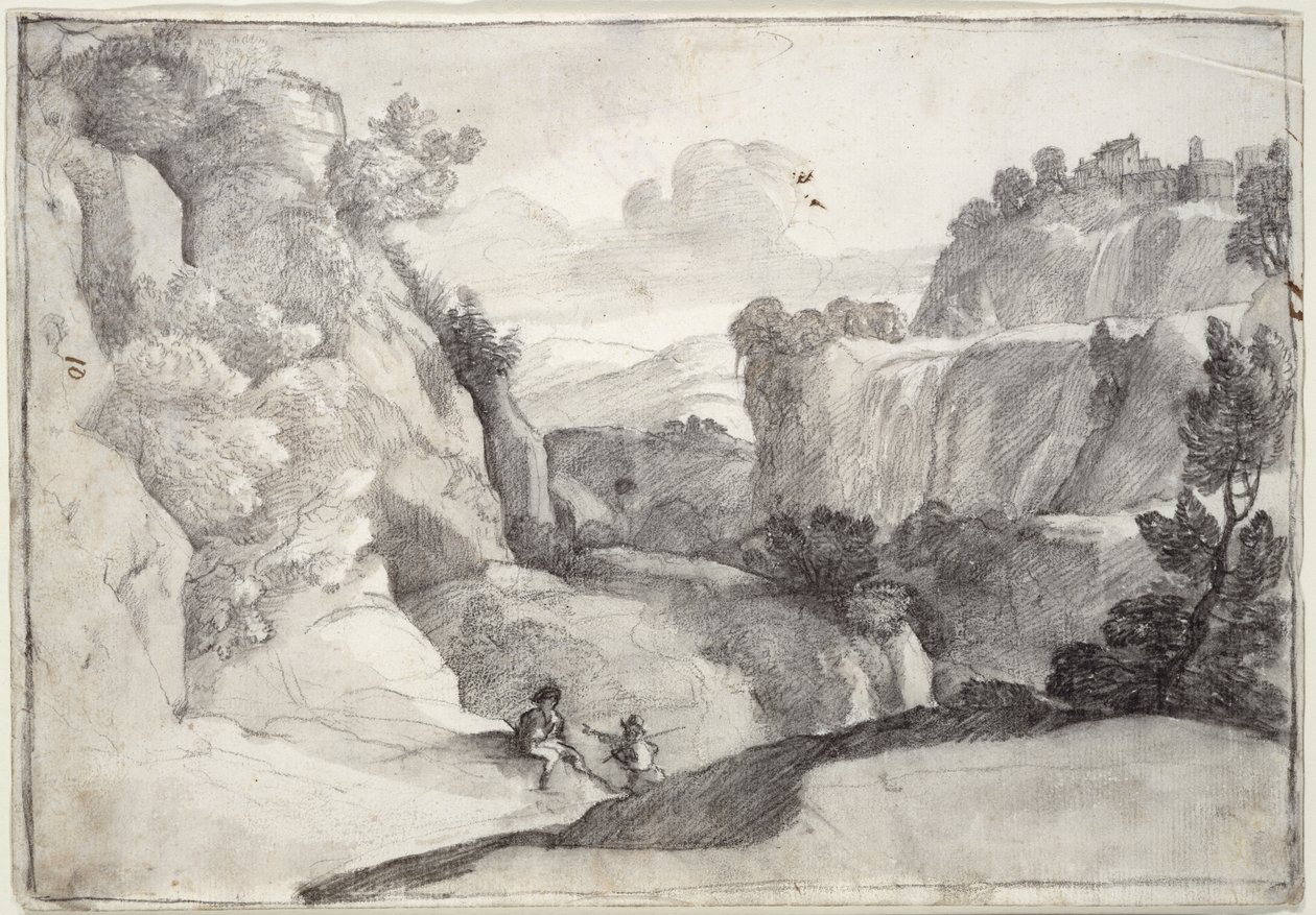 Cascades of Tivoli (svart krita på papper) av Claude Lorrain