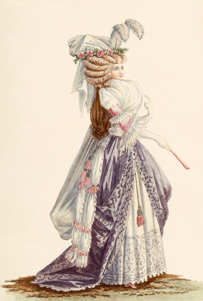 Kvinnokrocka "a la Grecque", från "Galeries des Modes et Costumes Francais", ca 1778-87 av Claude Louis Desrais