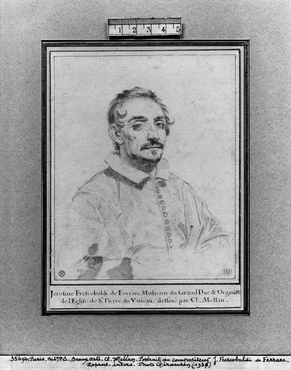 Girolamo Frescobaldi (pierre noire på papper) av Claude Mellan