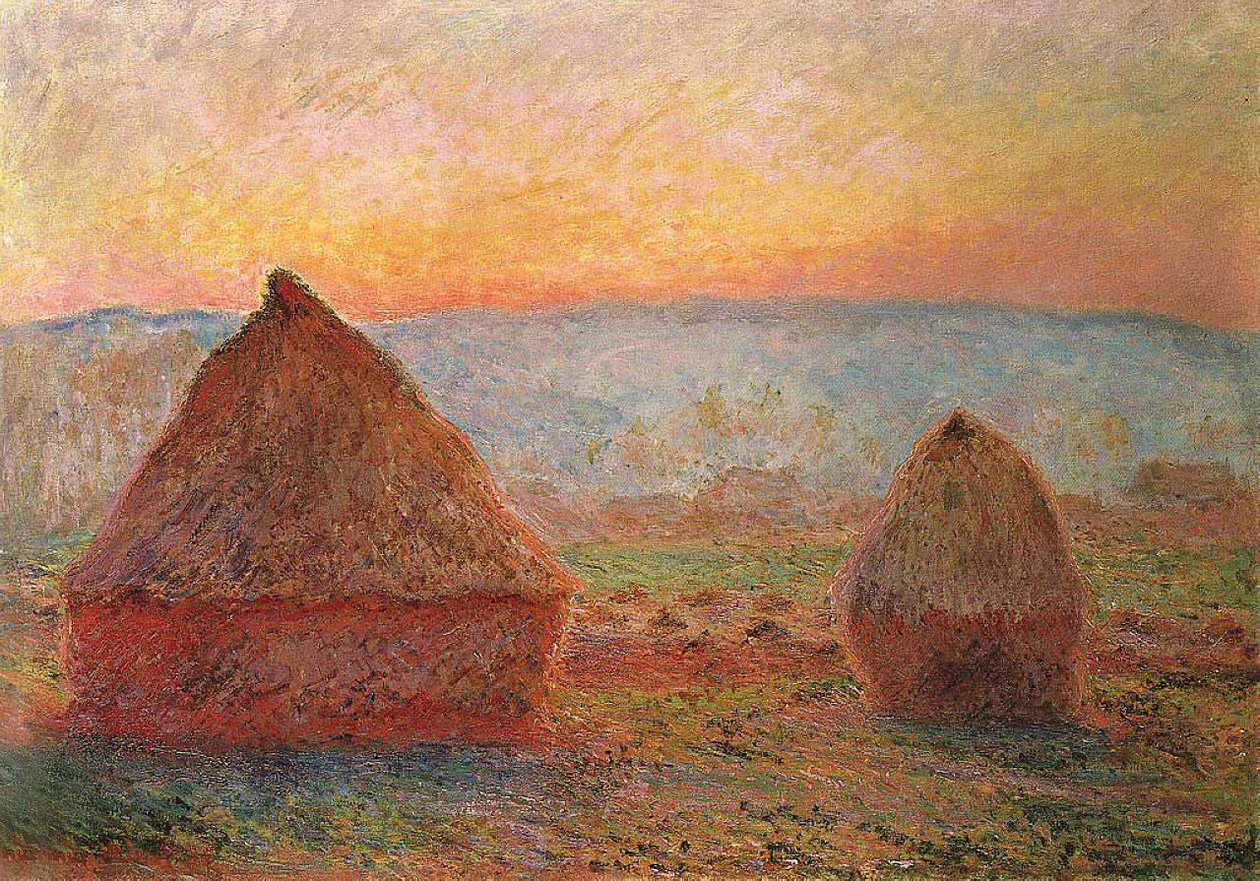 Les Meules a Giverny, soleil couchantn av Claude Monet