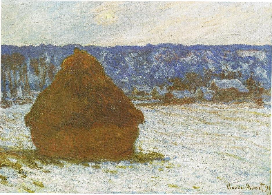  Stack of Wheat Snow Effect, Overcast Day,nFrancais : Meules, effect de neigen av Claude Monet