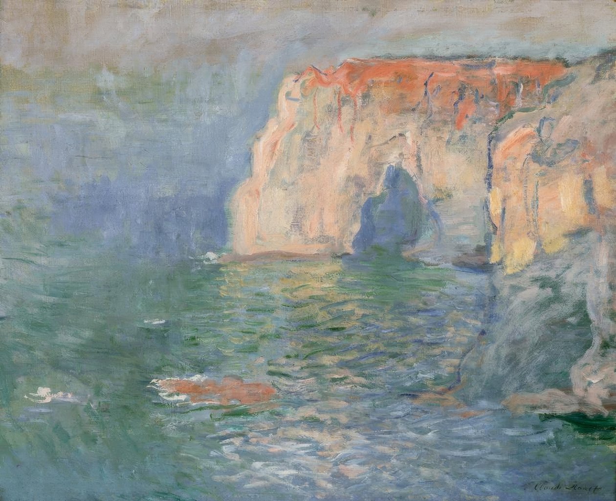 Etretat: La Manneporte, reflektioner över vattnet av Claude Monet
