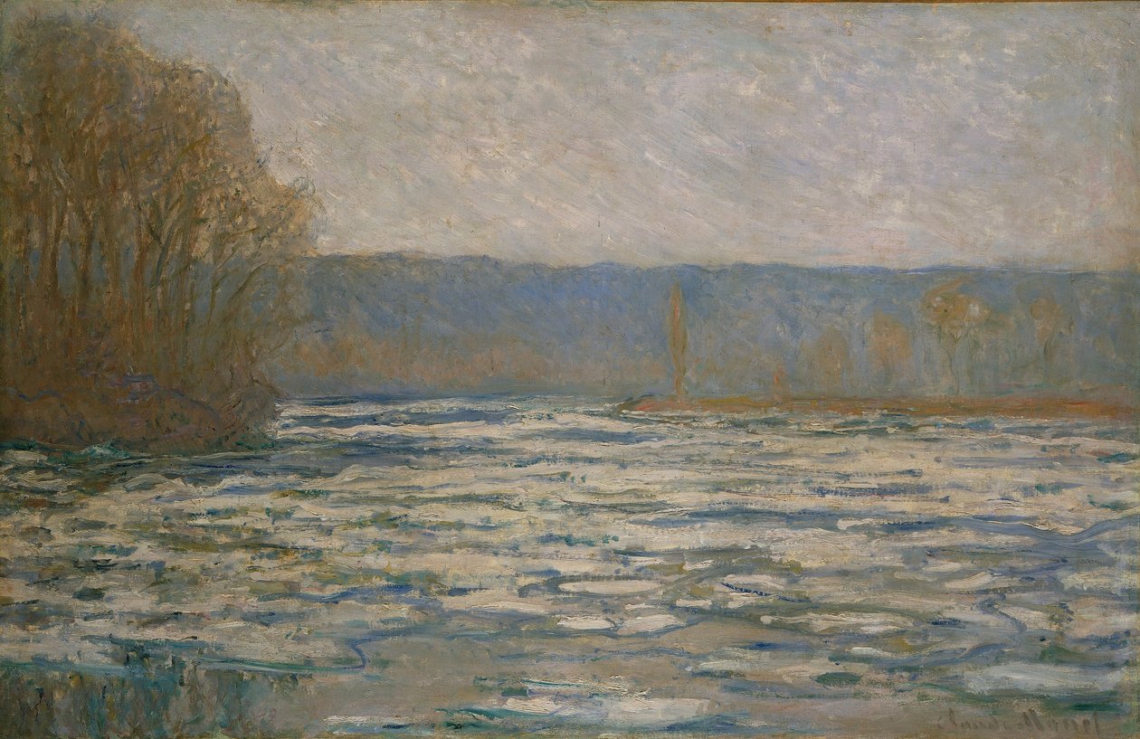 Ice breaking up on the Seine near Bennecourt av Claude Monet