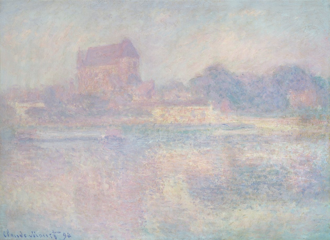 Vernon kyrka, dimma, 1884 av Claude Monet