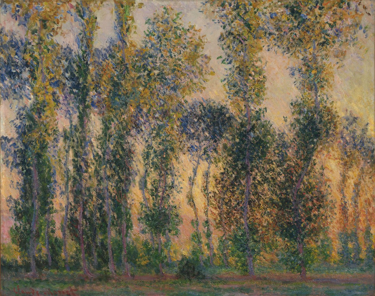 Poplars at Giverny, Sunrise av Claude Monet