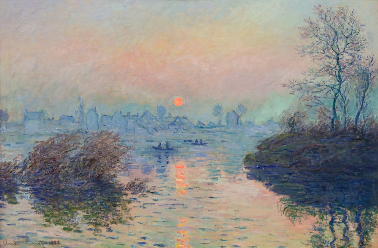 Soleil couchant sur la seine à Lavacourt, effet dhiver av Claude Monet