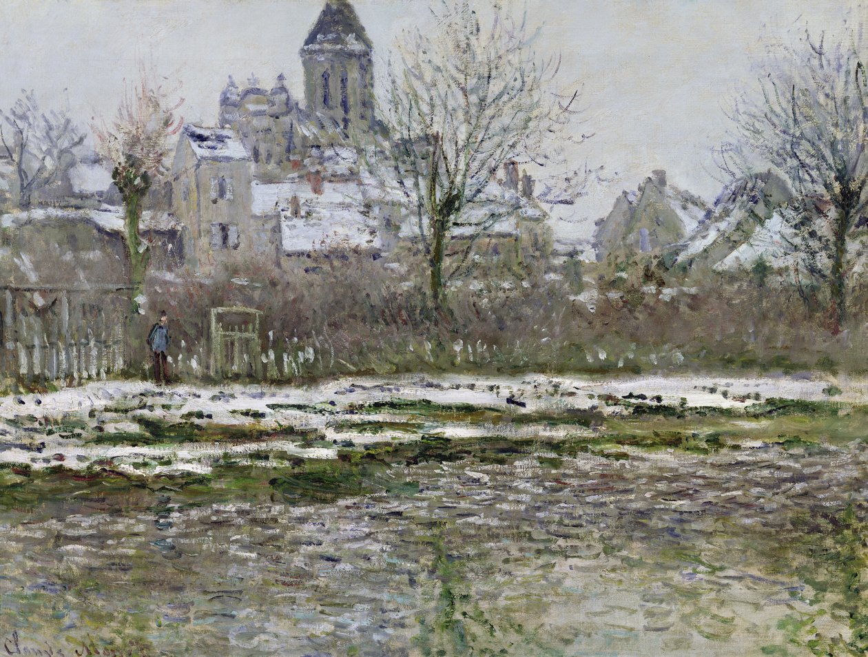 Kyrkan i Vetheuil under snö, 1878-79 av Claude Monet