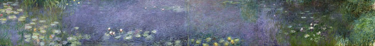 Vattenliljor: Morgon, 1914-18 (vänster, mitten till vänster, mitten till höger och det högra snittet) av Claude Monet