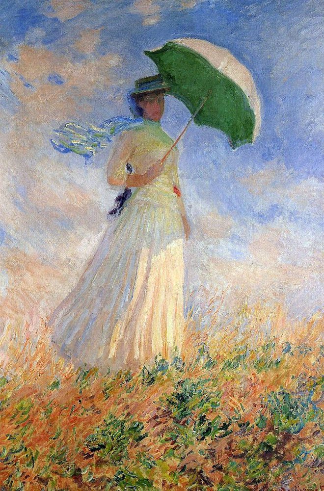 Woman with parasol facing right av Claude Monet