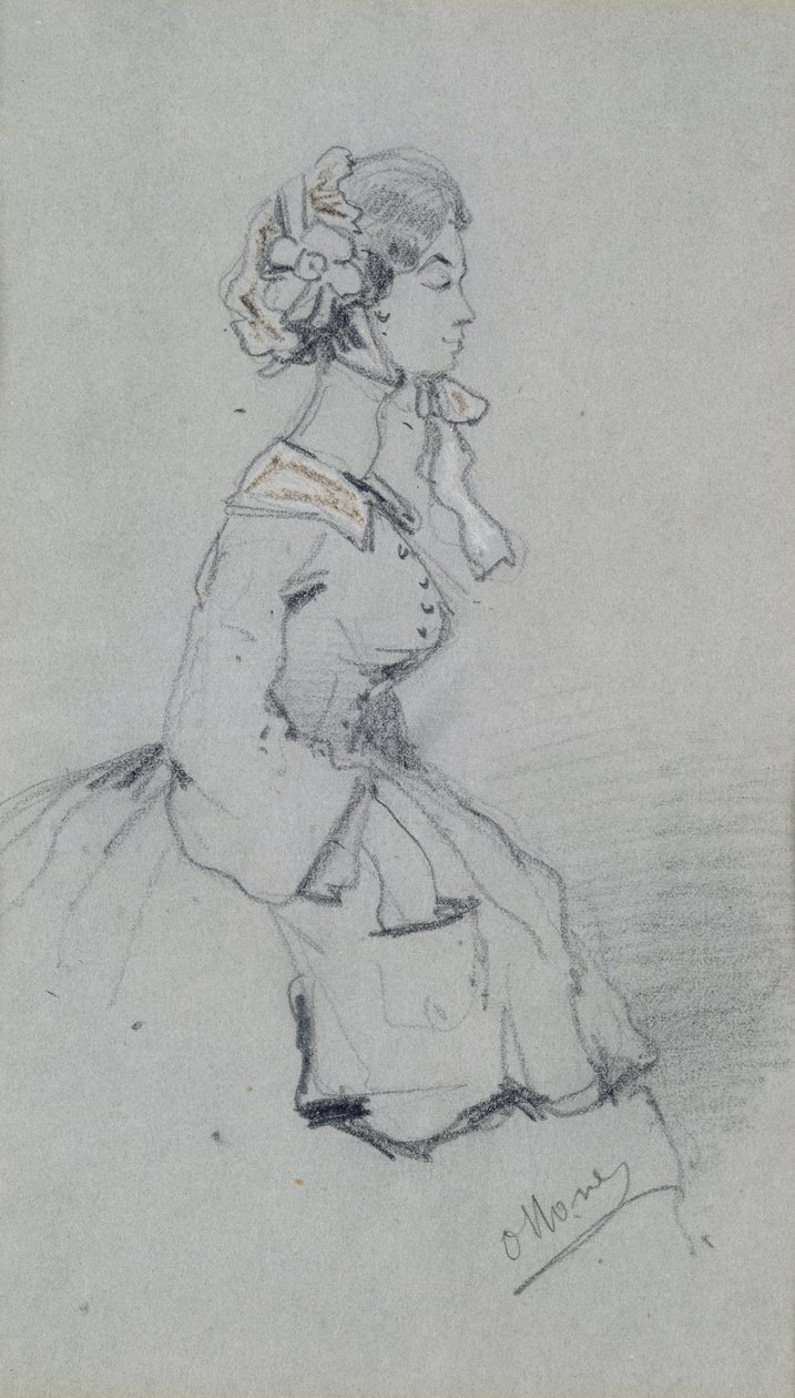 Ung kvinna med ett band, 1857 (kol och pastell på papper) av Claude Monet