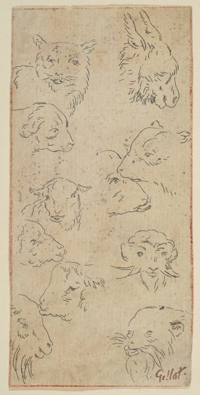 Studie av djurhuvuden.n.d. av Claude Gillot