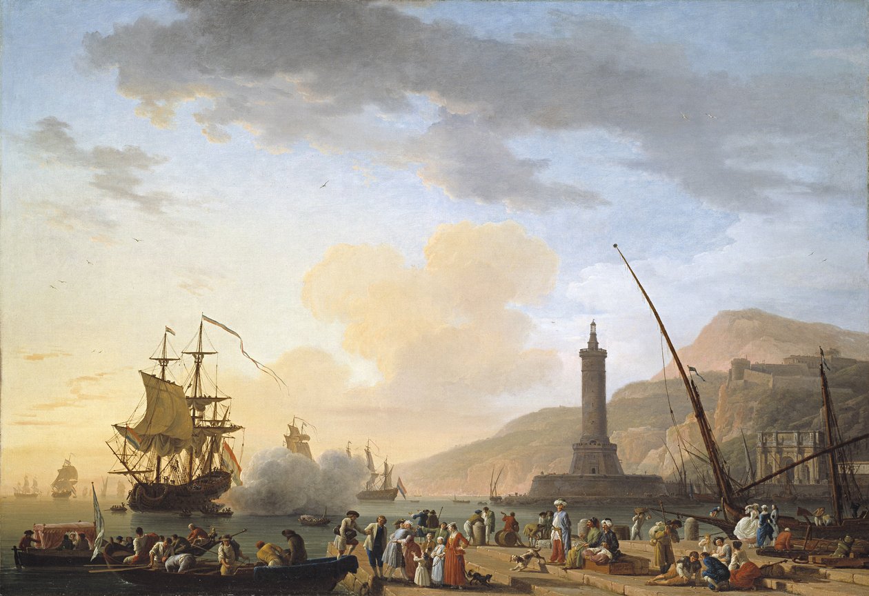 En hamn vid solnedgången av Claude Joseph Vernet