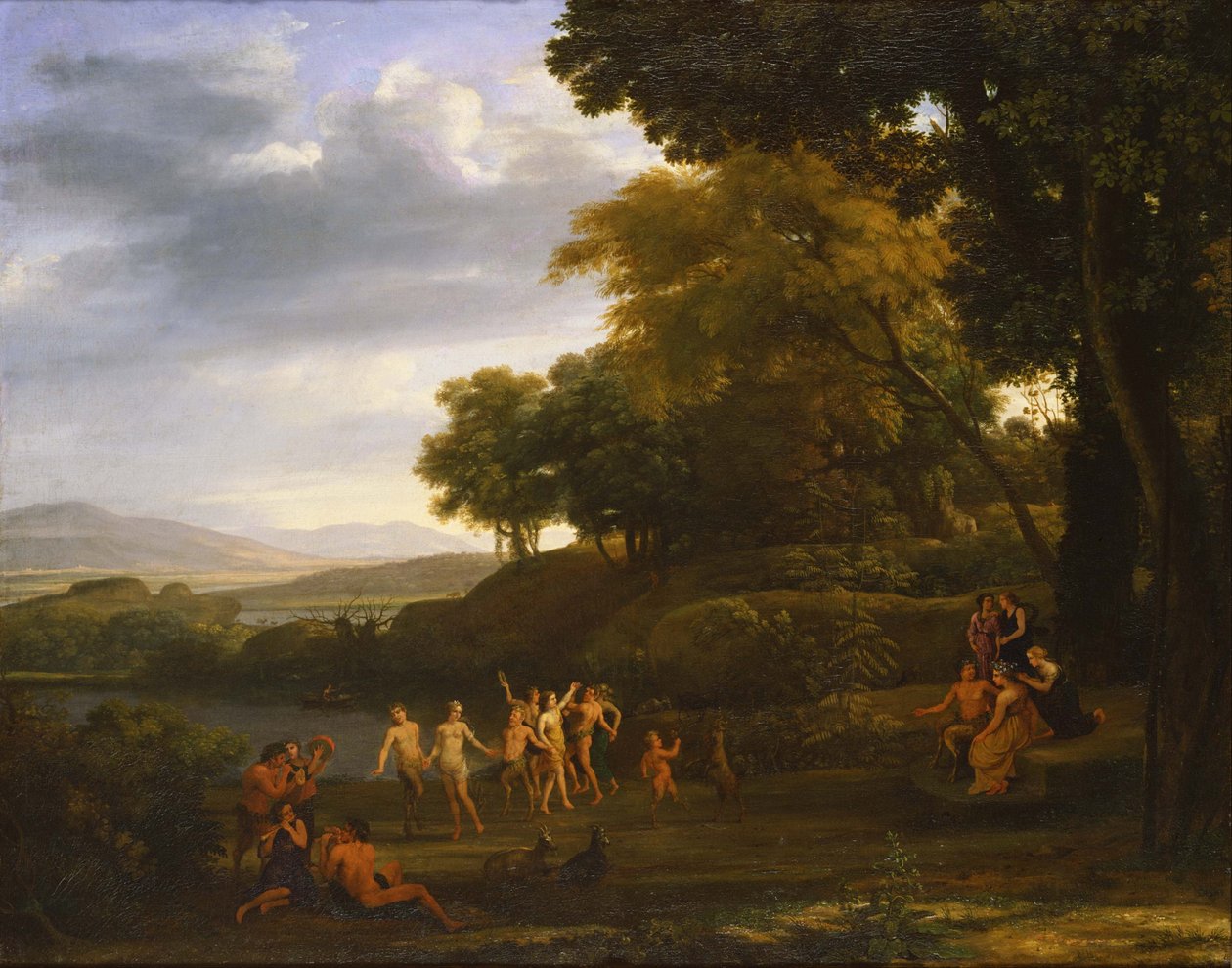 Landskap med dansande satyrer och nymfer. av Claude Lorrain