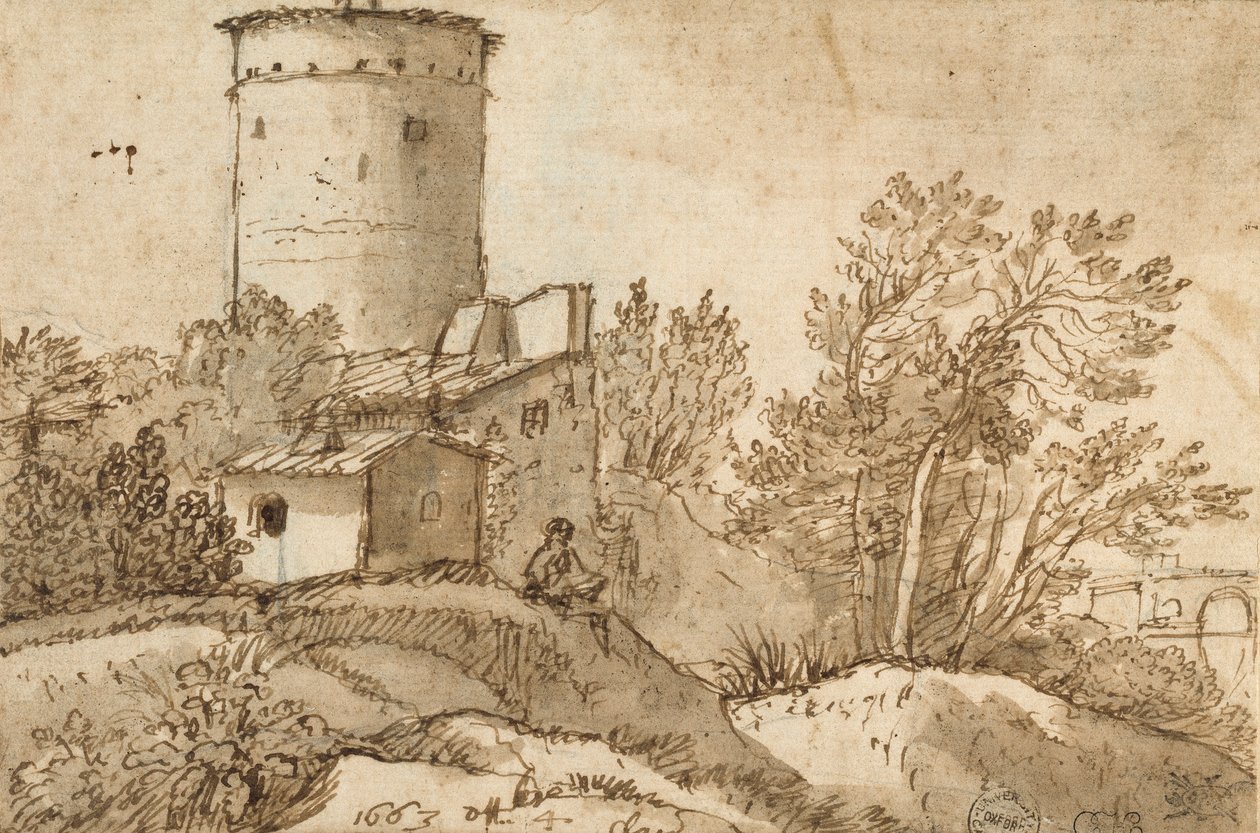 Gårdsbyggnader vid Tibern, 1663 av Claude Lorrain