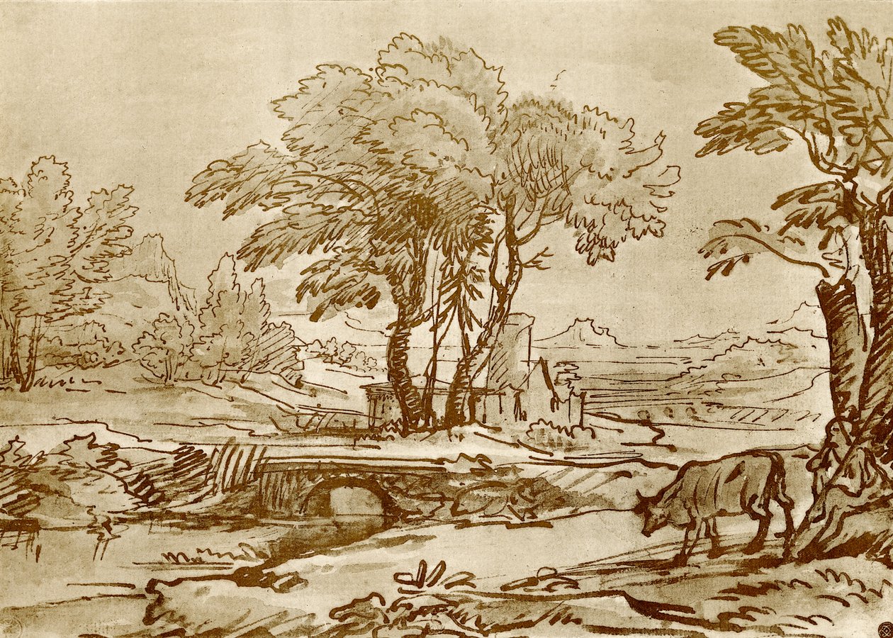 Landskap med bro av Claude Lorrain