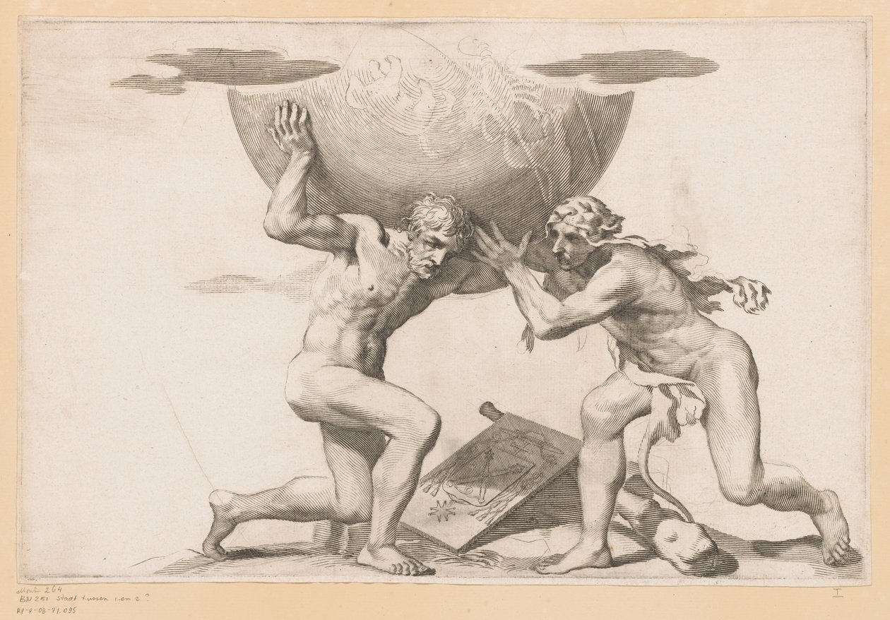 Atlas ger den himmelska sfären till Hercules av Claude Mellan (possibly)
