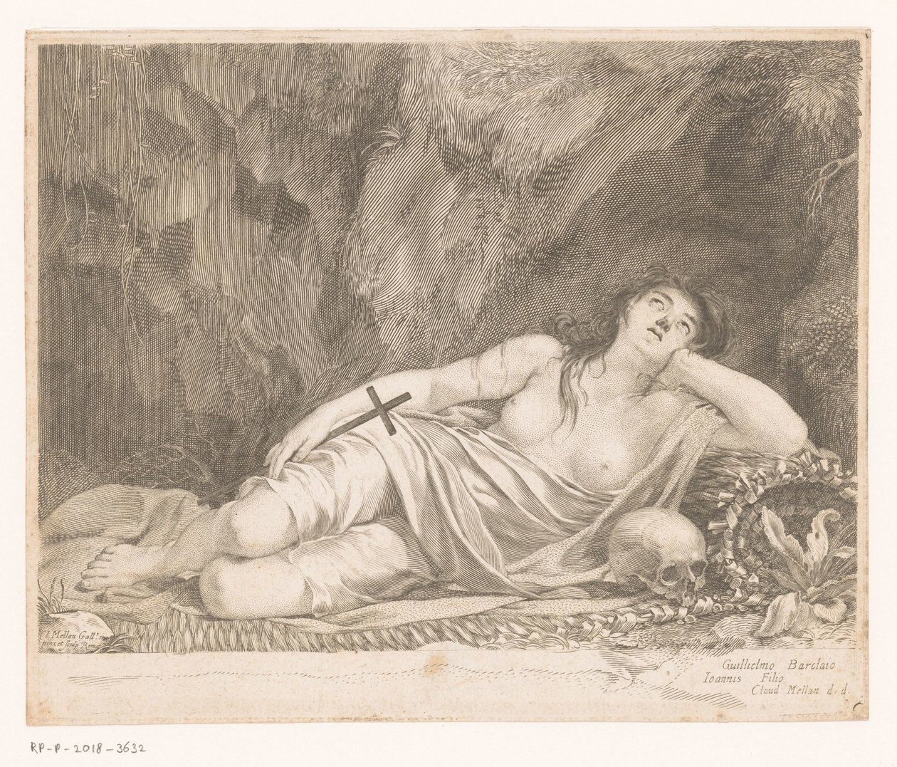 Sankta Maria Magdalena ligger i en grotta av Claude Mellan