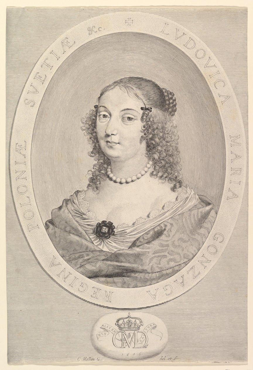 Ludovica Maria Gonzaga, drottning av Polen, 1645. av Claude Mellan