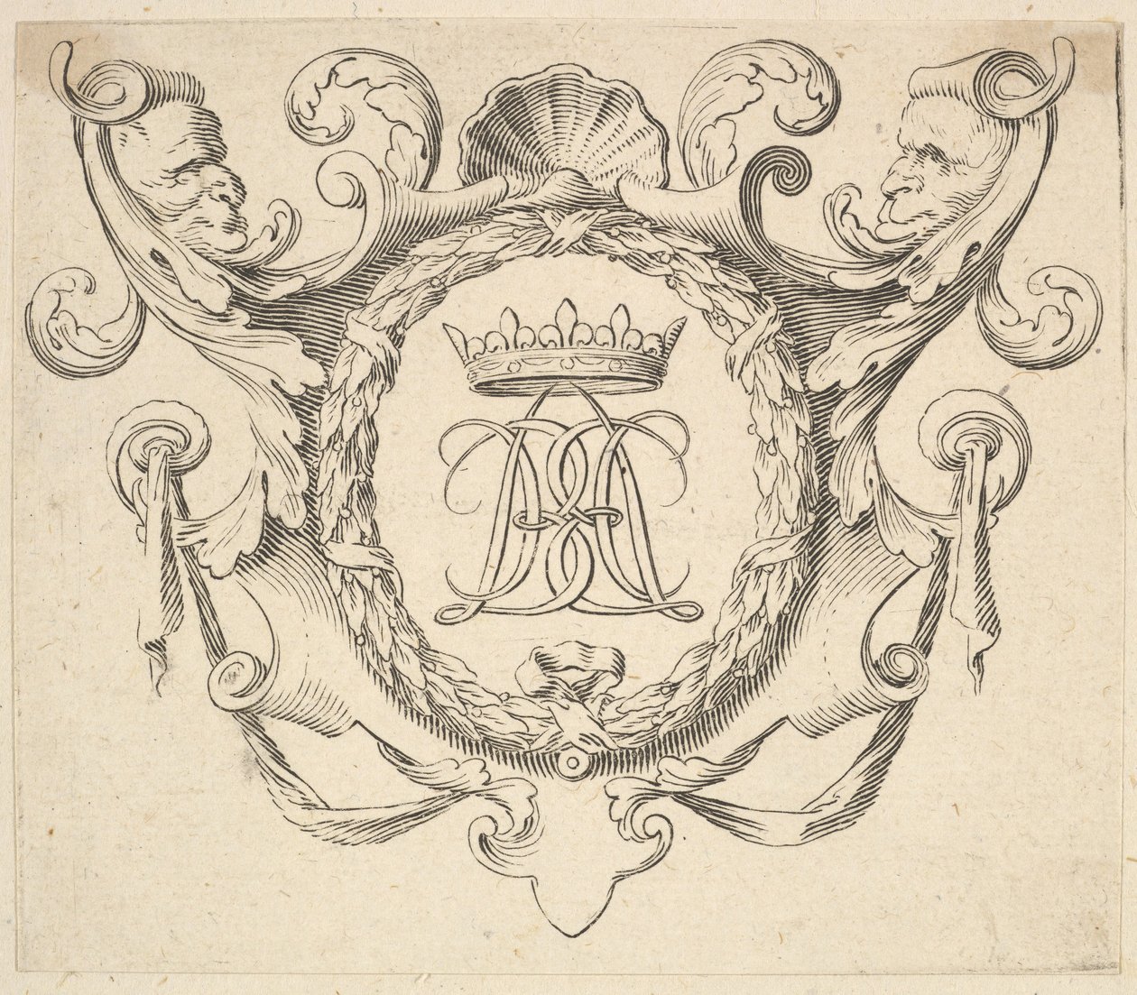Monogram krönt. av Claude Mellan