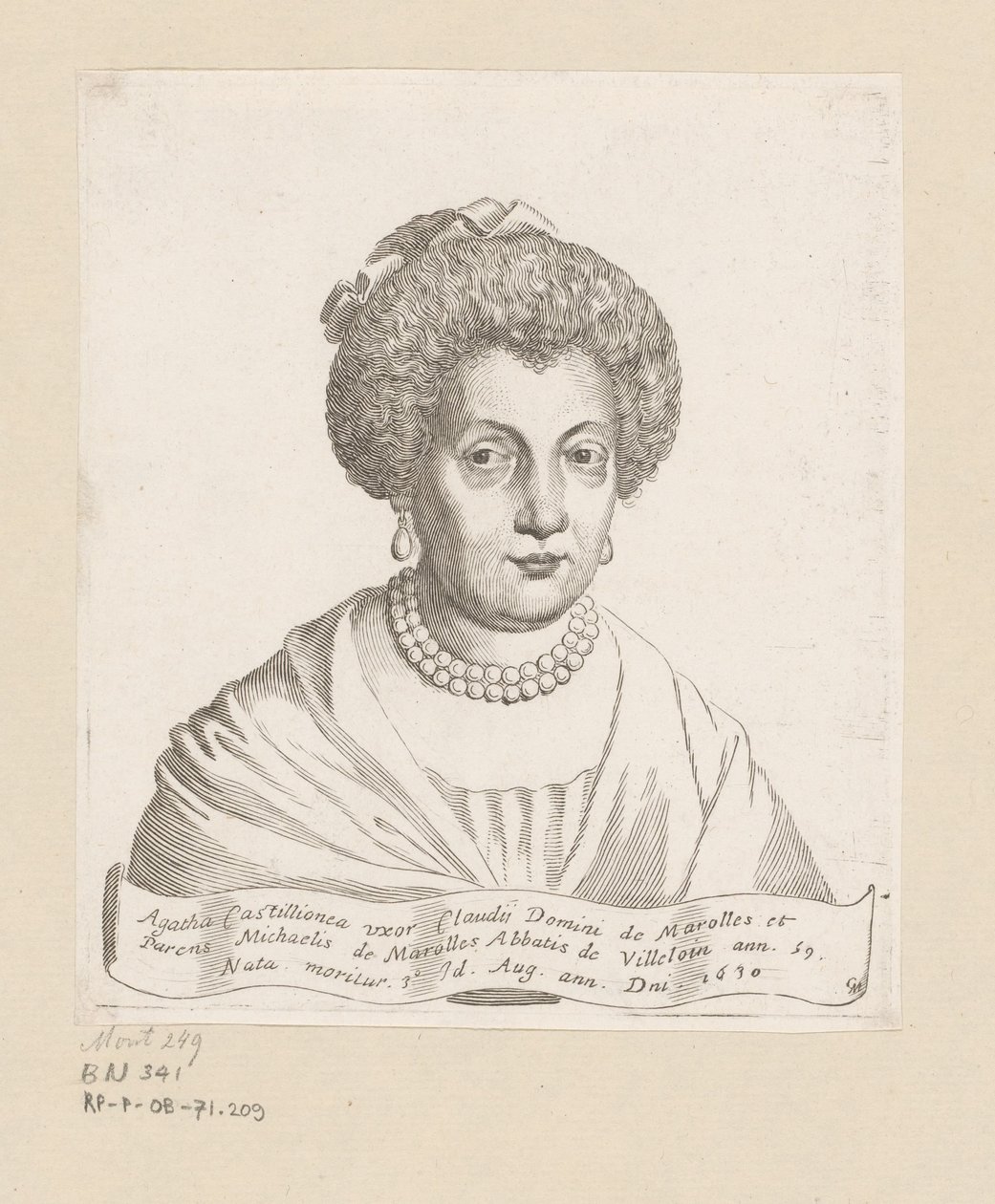Porträtt av Agathe de Chatillon av Claude Mellan