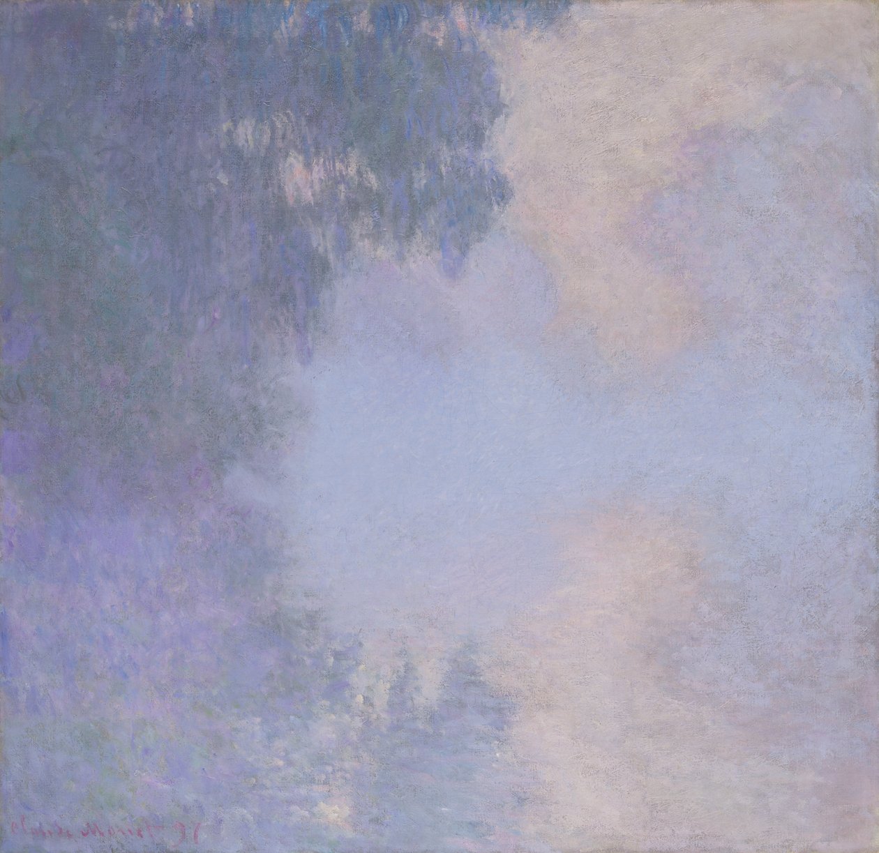 Seinen gren nära Giverny (dimma) av Claude Monet