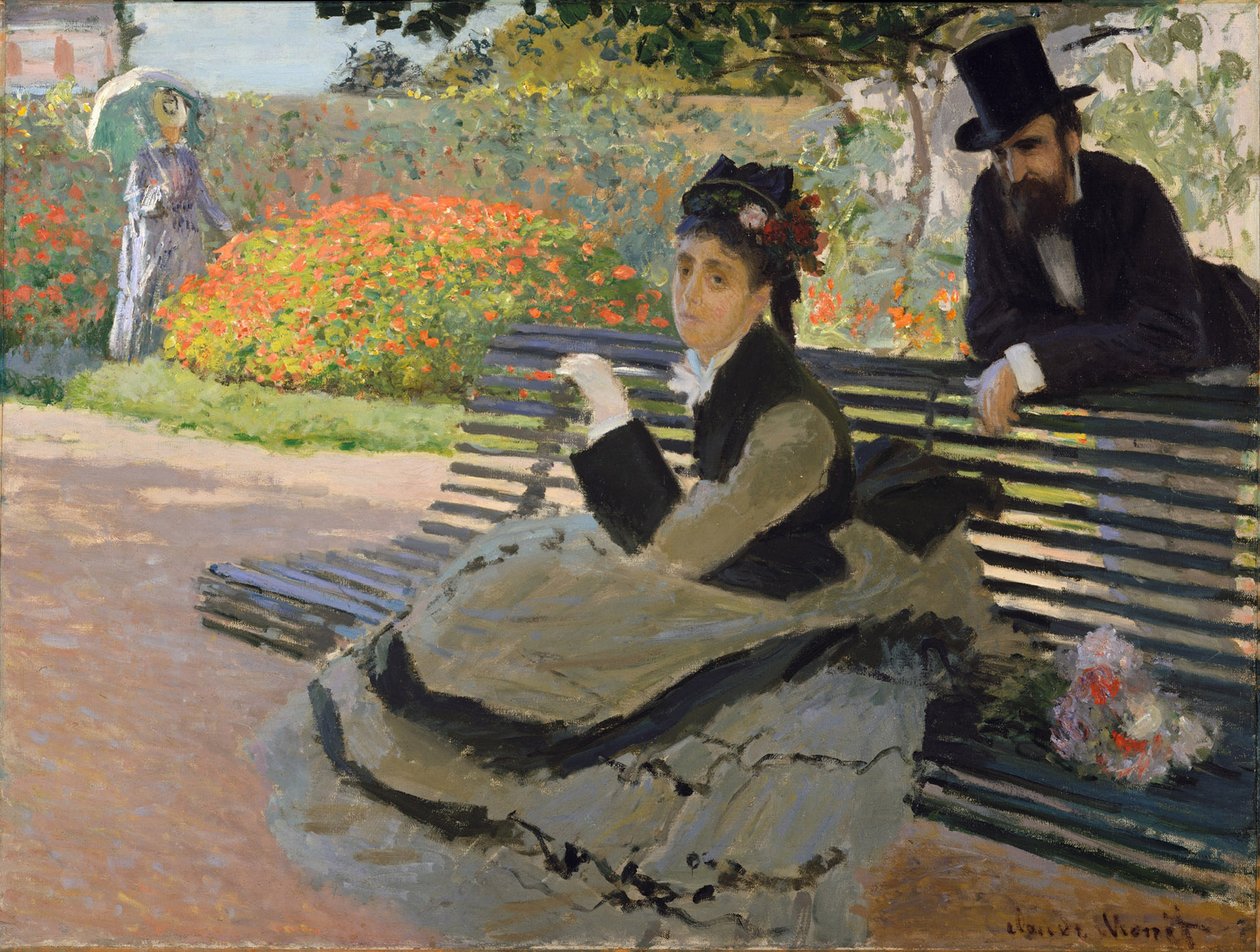 Camille Monet på en trädgårdsbänk av Claude Monet