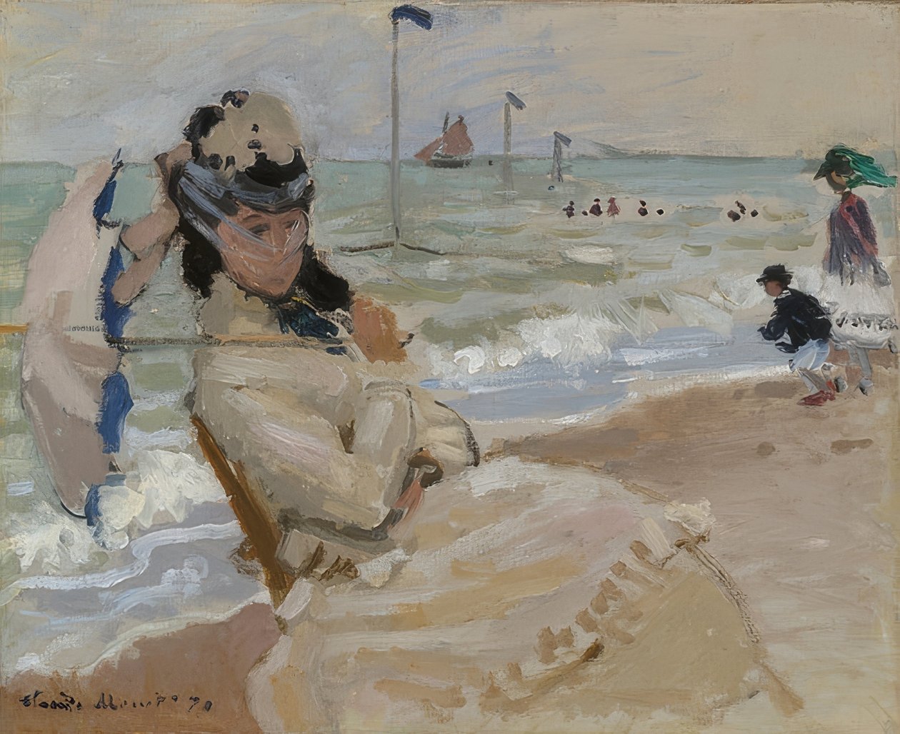 Camille på stranden i Trouville. 1870 av Claude Monet