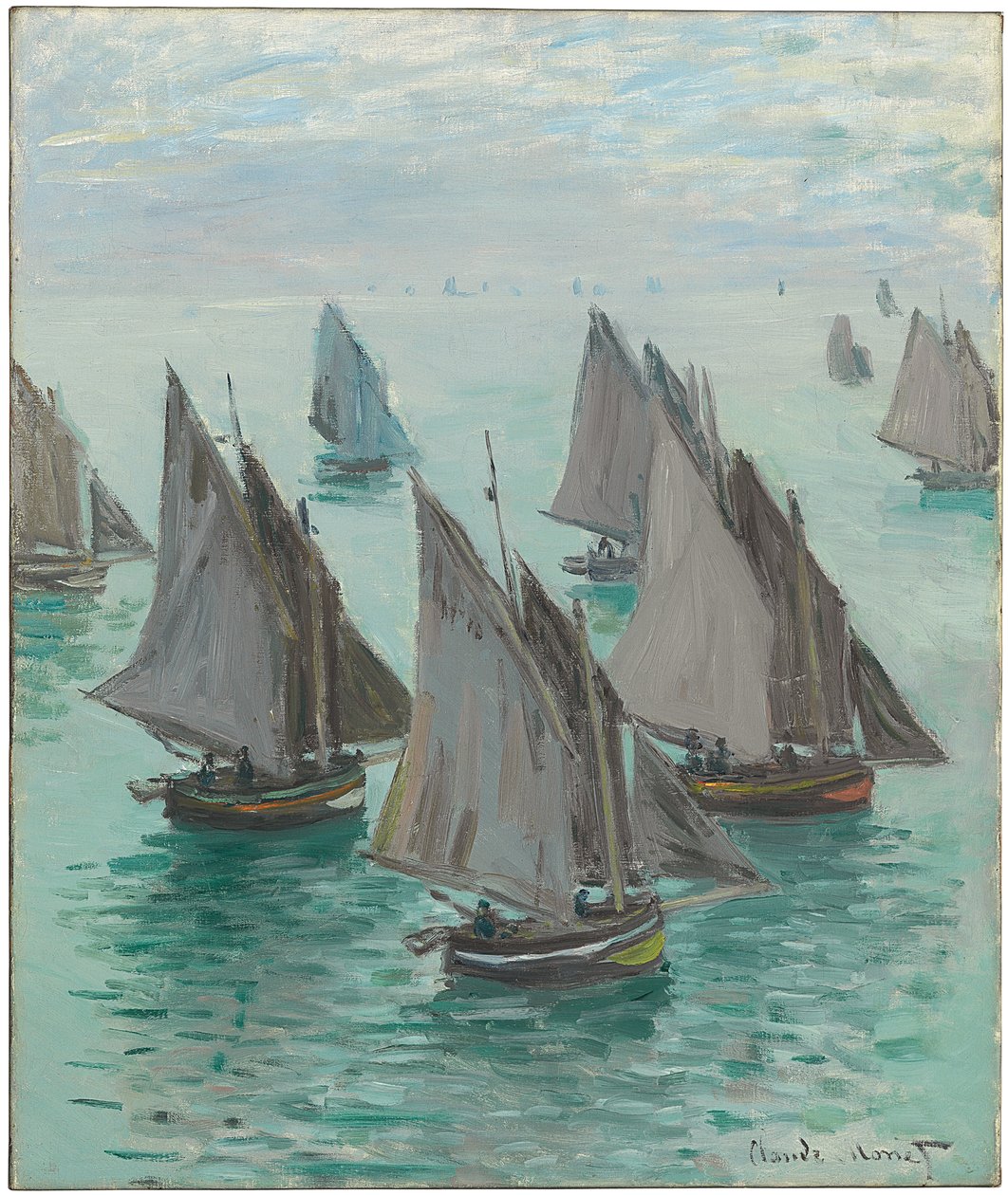 Fiskebåtar, Stilla havet, 1868 av Claude Monet