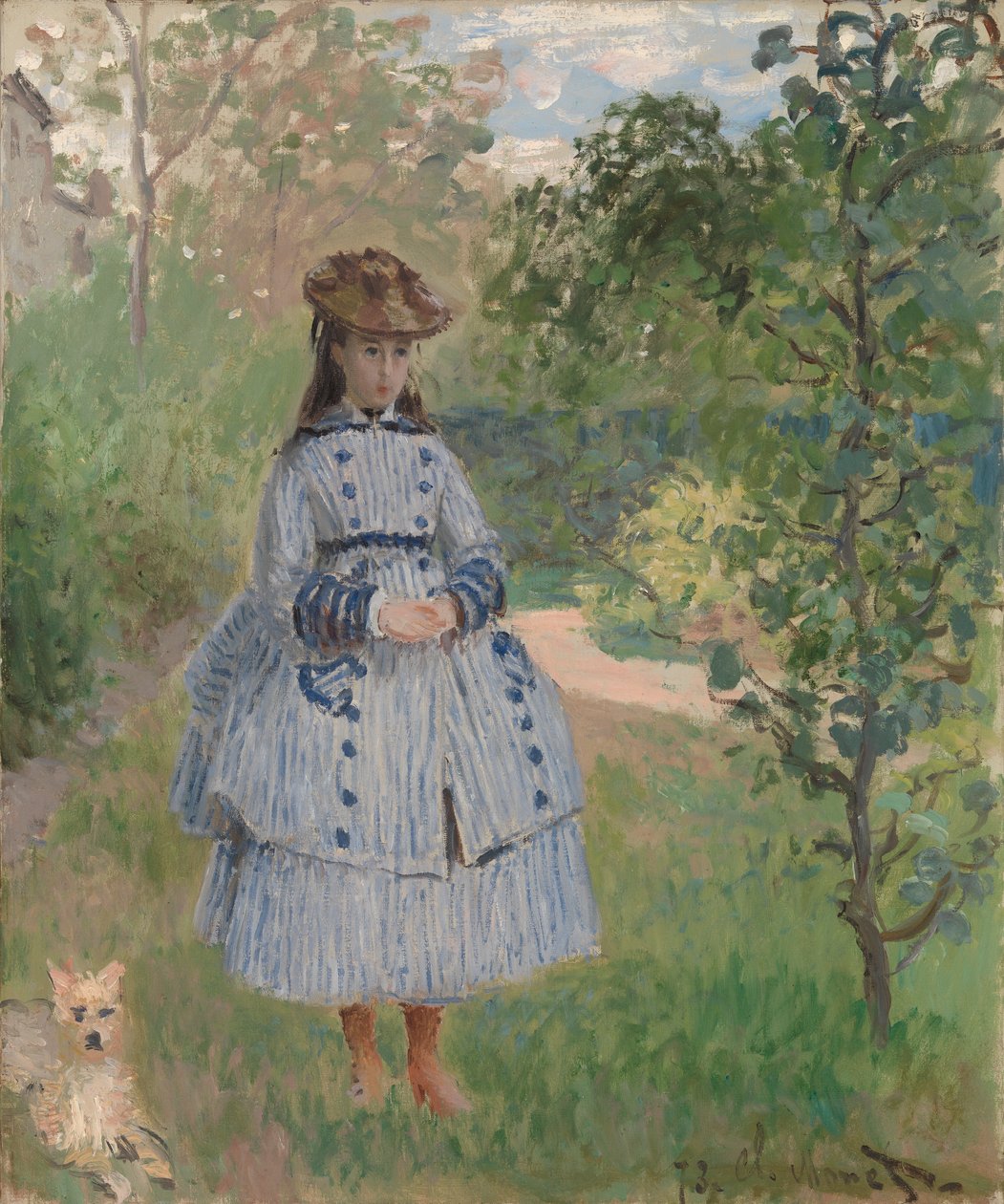 Flicka med hund av Claude Monet