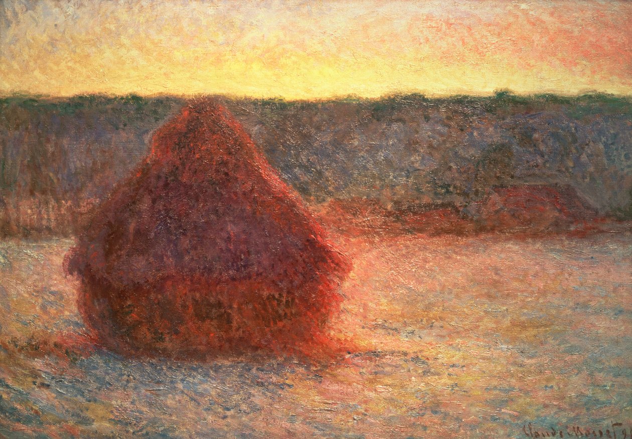 Höstackar i solnedgången, frostigt väder, 1891 av Claude Monet