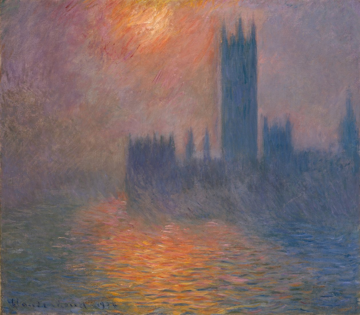 Parlamentsbyggnaden. Solnedgång, 1900-1901. av Claude Monet