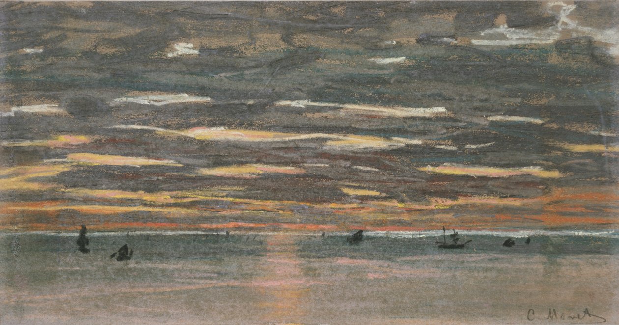 Solnedgång till sjöss, 1865-1870 av Claude Monet