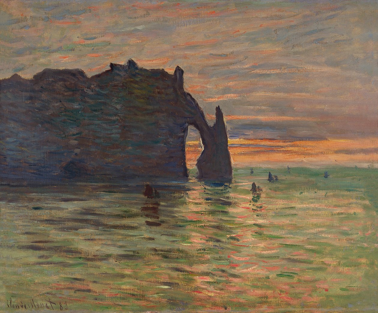 Solnedgång vid Etretat, 1883. av Claude Monet