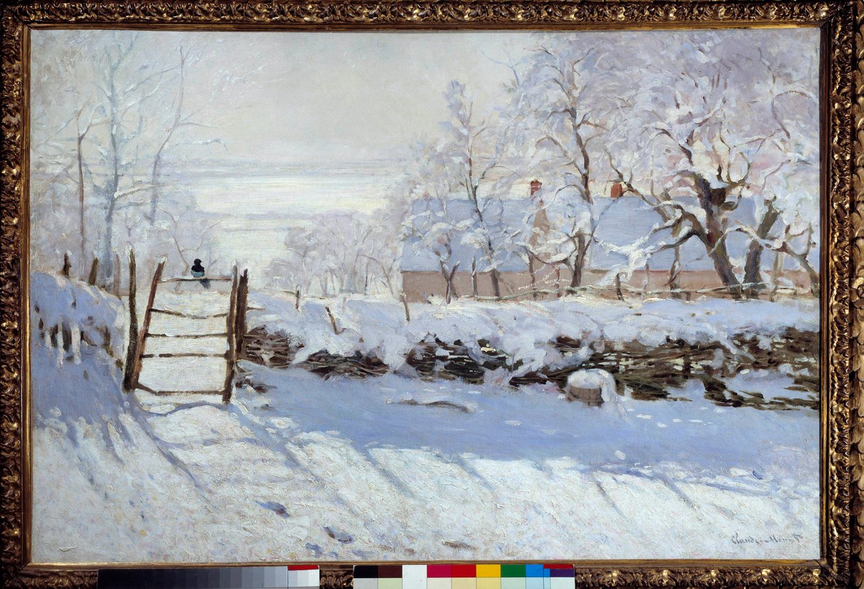 Skatan (ett snötäckt landskap, Etretat) av Claude Monet