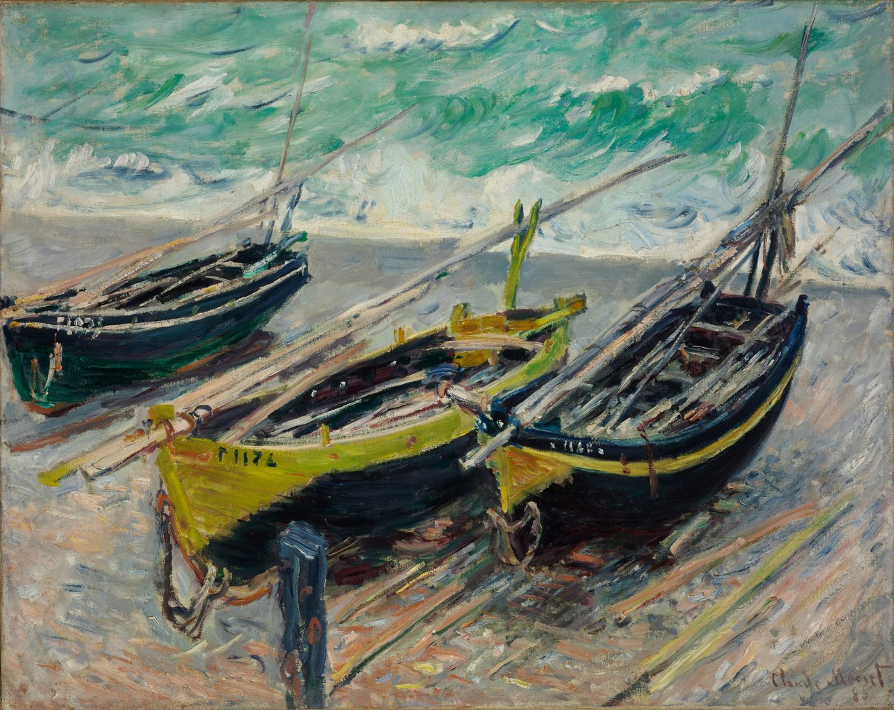 Tre fiskebåtar, 1886 av Claude Monet