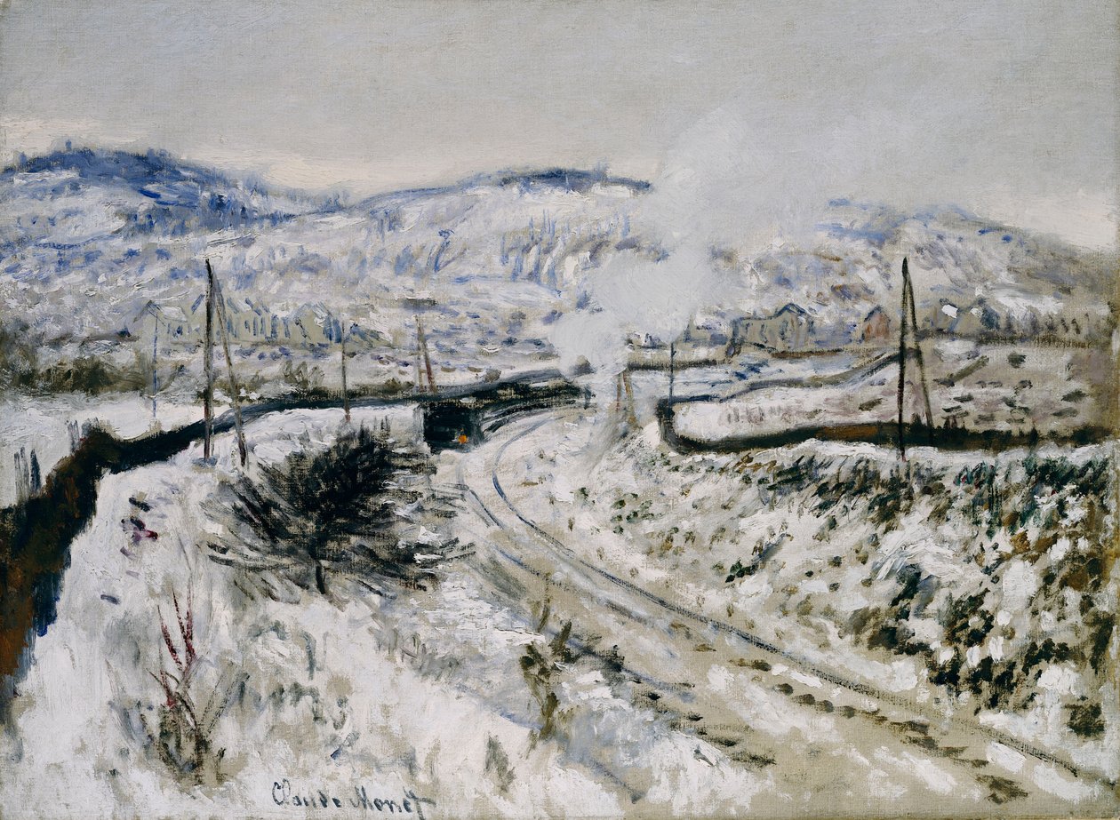 Tåg i snön i Argenteuil av Claude Monet