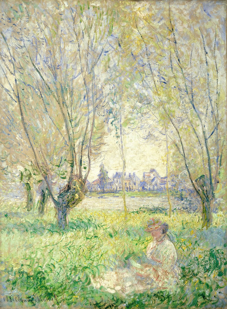 Kvinna som sitter under pilarna, 1880. av Claude Monet
