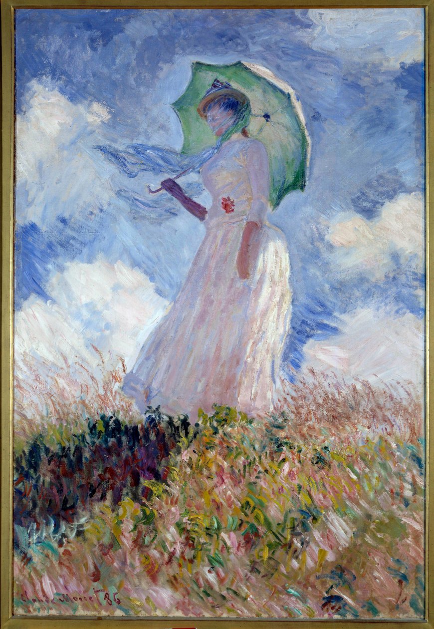 Kvinna med parasoll vänt till vänster av Claude Monet