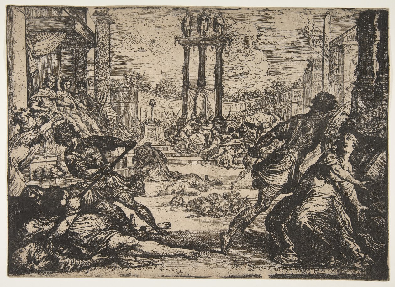 En massaker av triumviratet, ca. 1624. av Claude Vignon