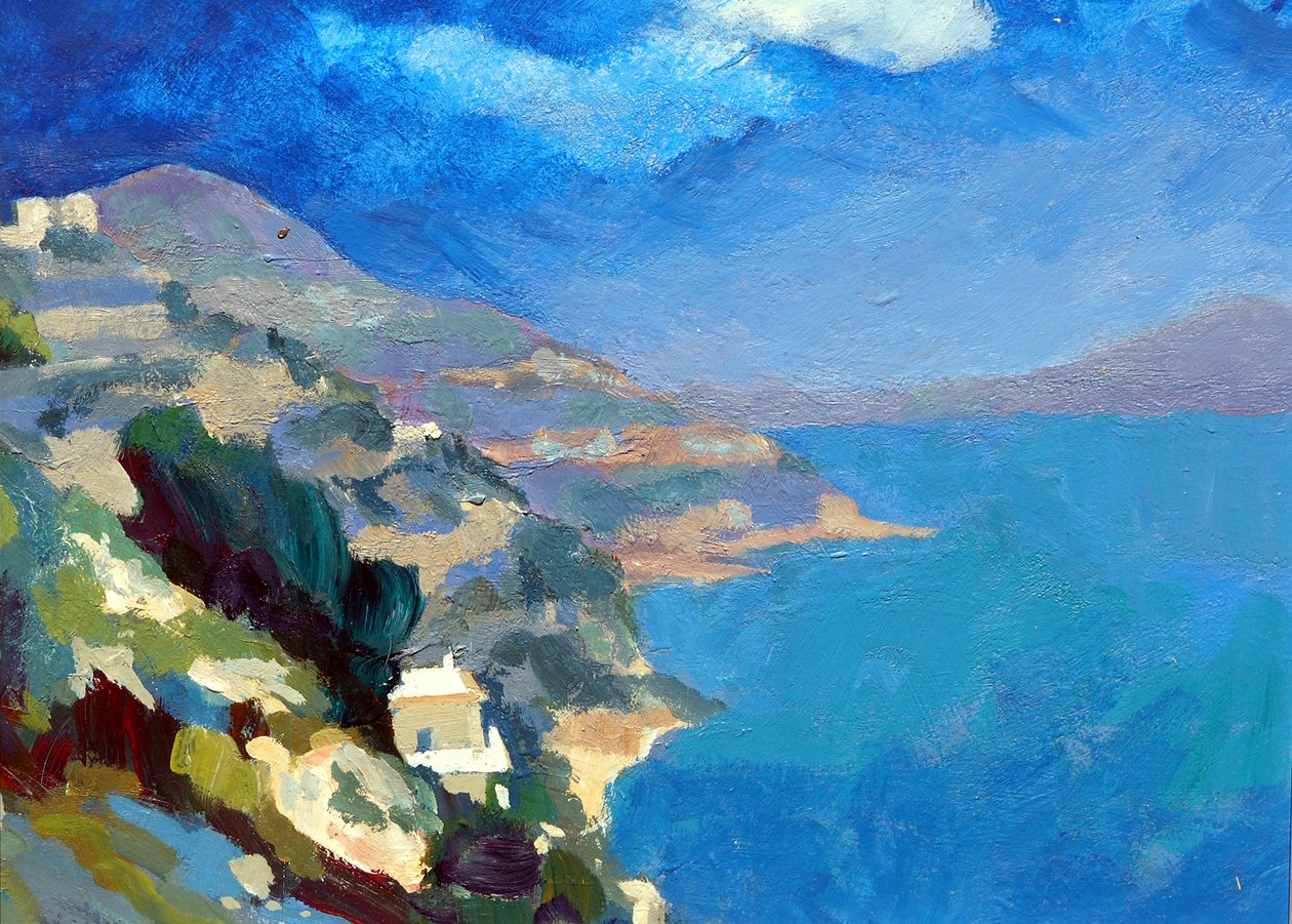Amalfikusten, 2007 (akryl ombord) av Clive Metcalfe