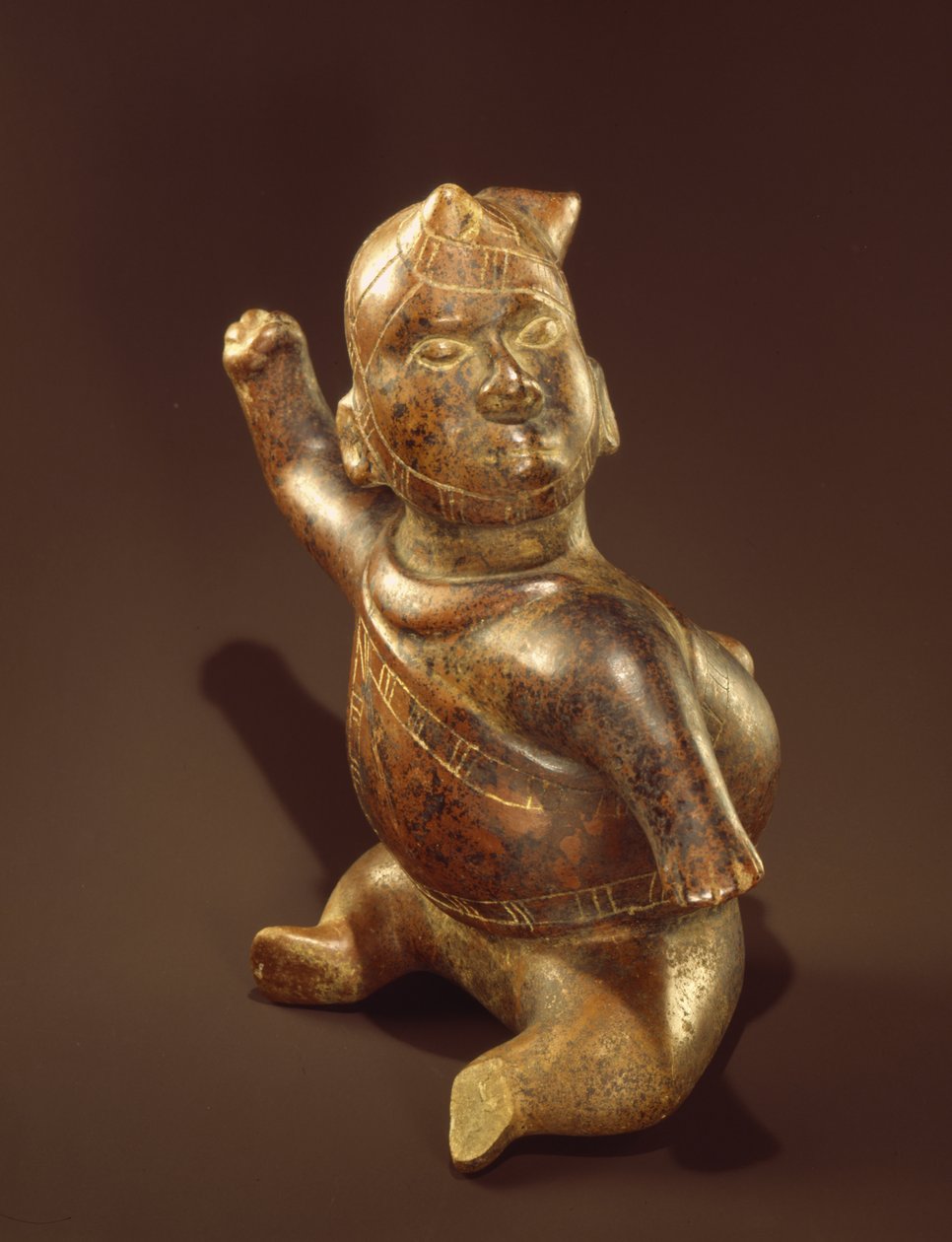 Behornat figurfartyg (keramik) av Colima Culture
