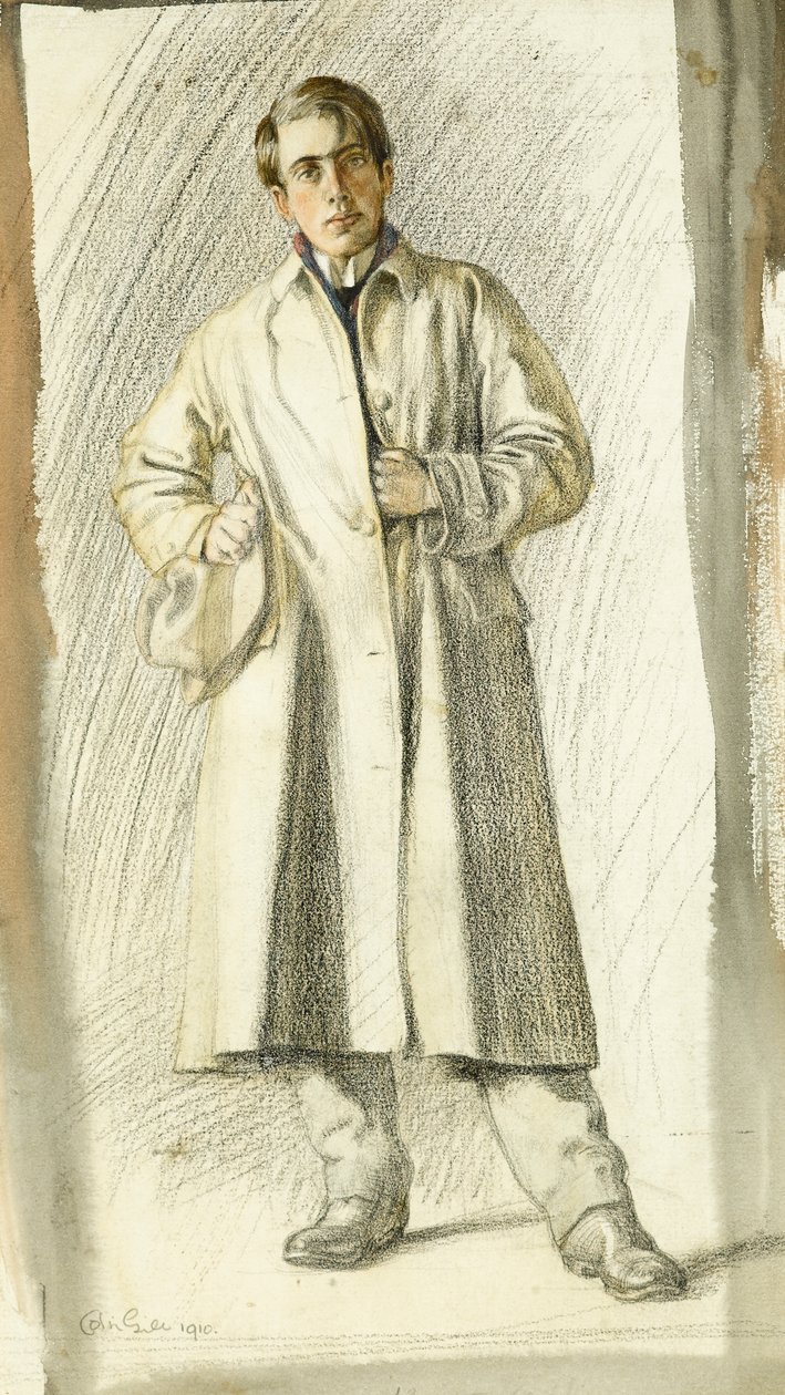 Porträtt av en ung man med rock och hatt, 1910 av Colin Unwin Gill
