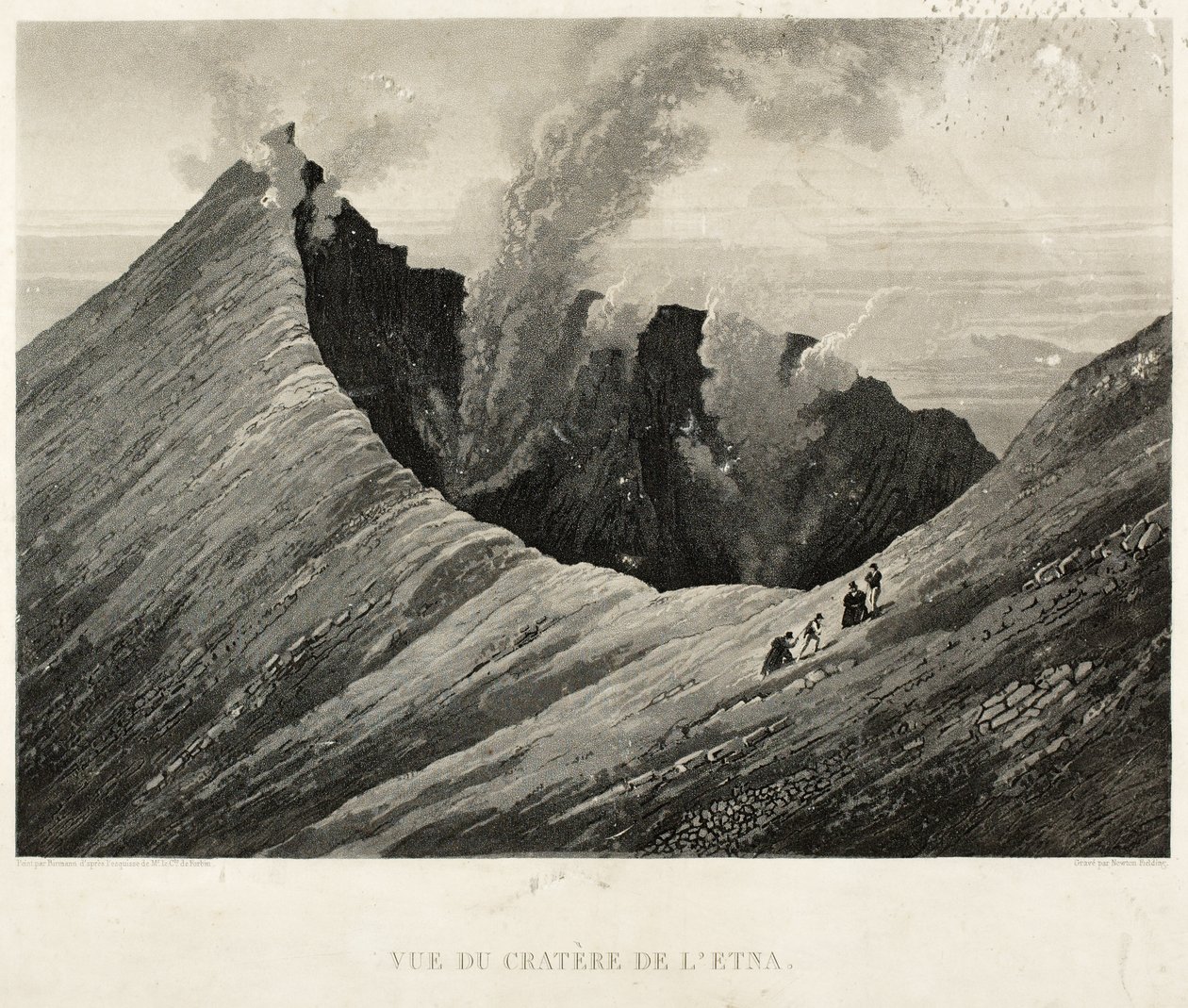 Utsikt över Etnas krater, graverad av Newton Fielding (1799-1856) (akvatint) av Comte de Forbin