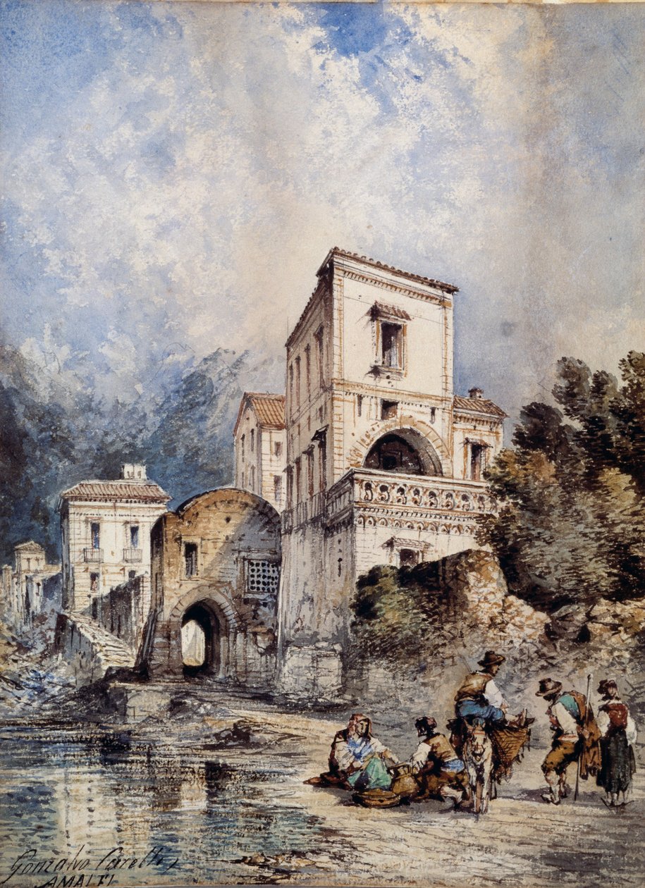 Utsikt över Amalfi (akvarell) av Consalvo Carelli