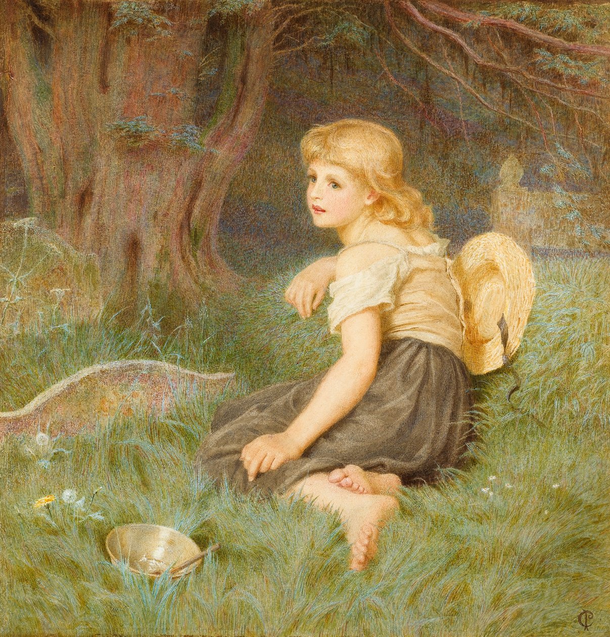 Och där på marken sitter jag..., 1878 (wc på papper) av Constance Phillott