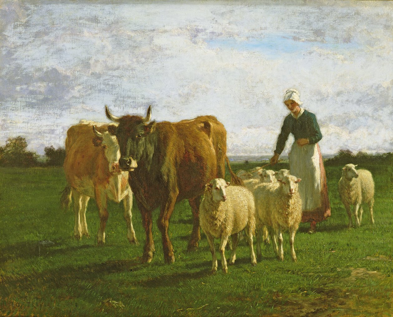 Kväll, köra boskap, 1859 av Constant Emile Troyon