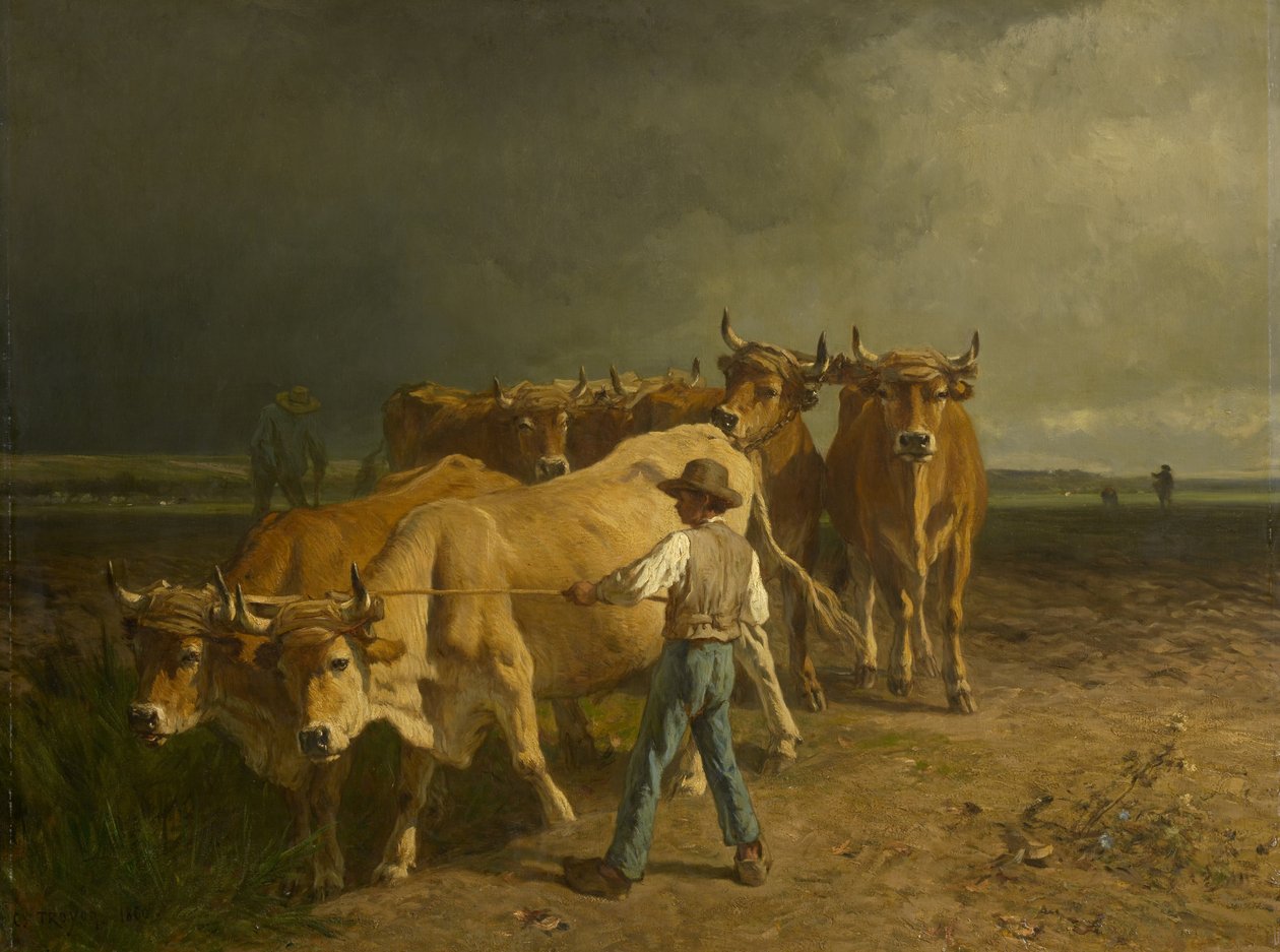 Oxar plöjning, 1860 av Constant Emile Troyon