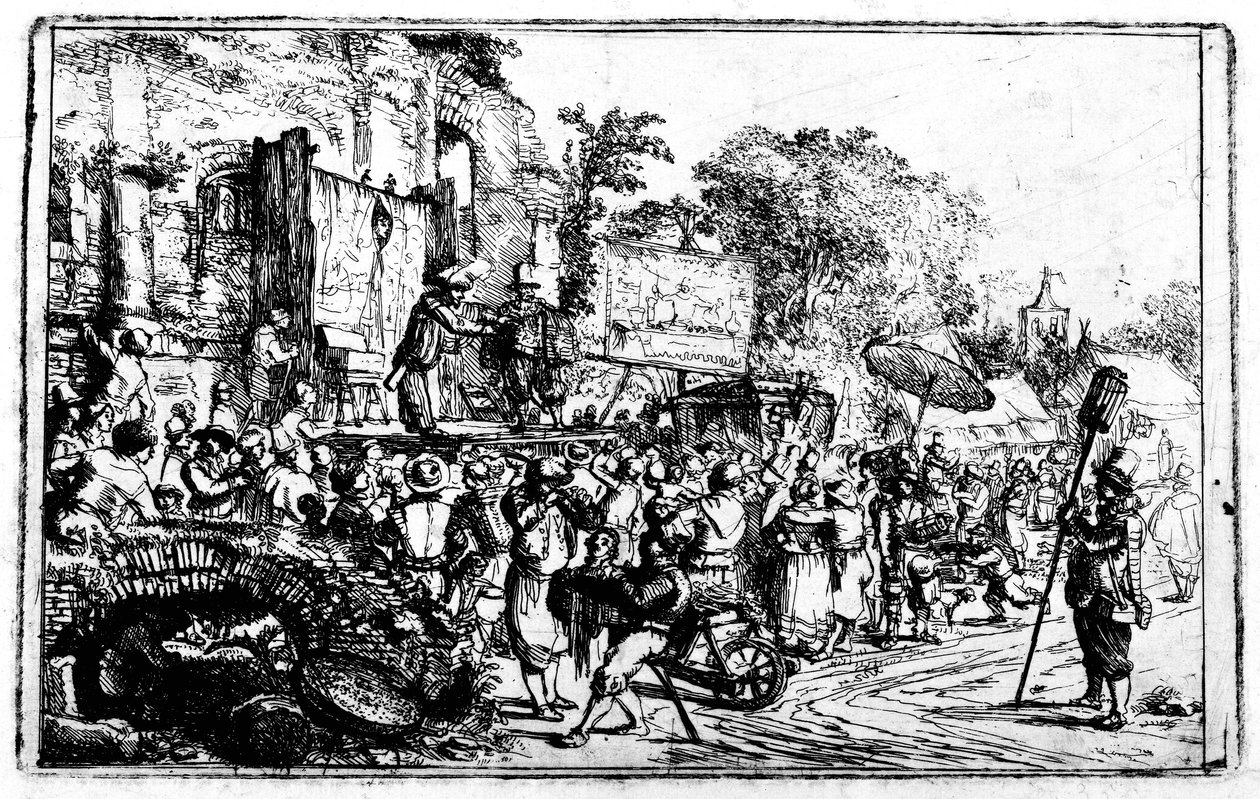 Landsmesse med to charlataner, ca. 1640-80 swed av Constantin Daniel van Renesse