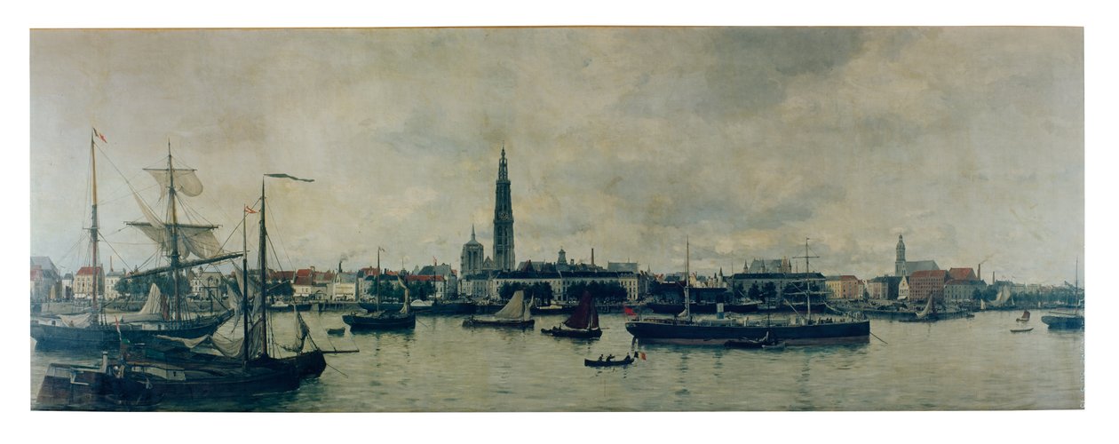 The Antwerpen Waterfront (olja på duk) av Constantin Emile Meunier